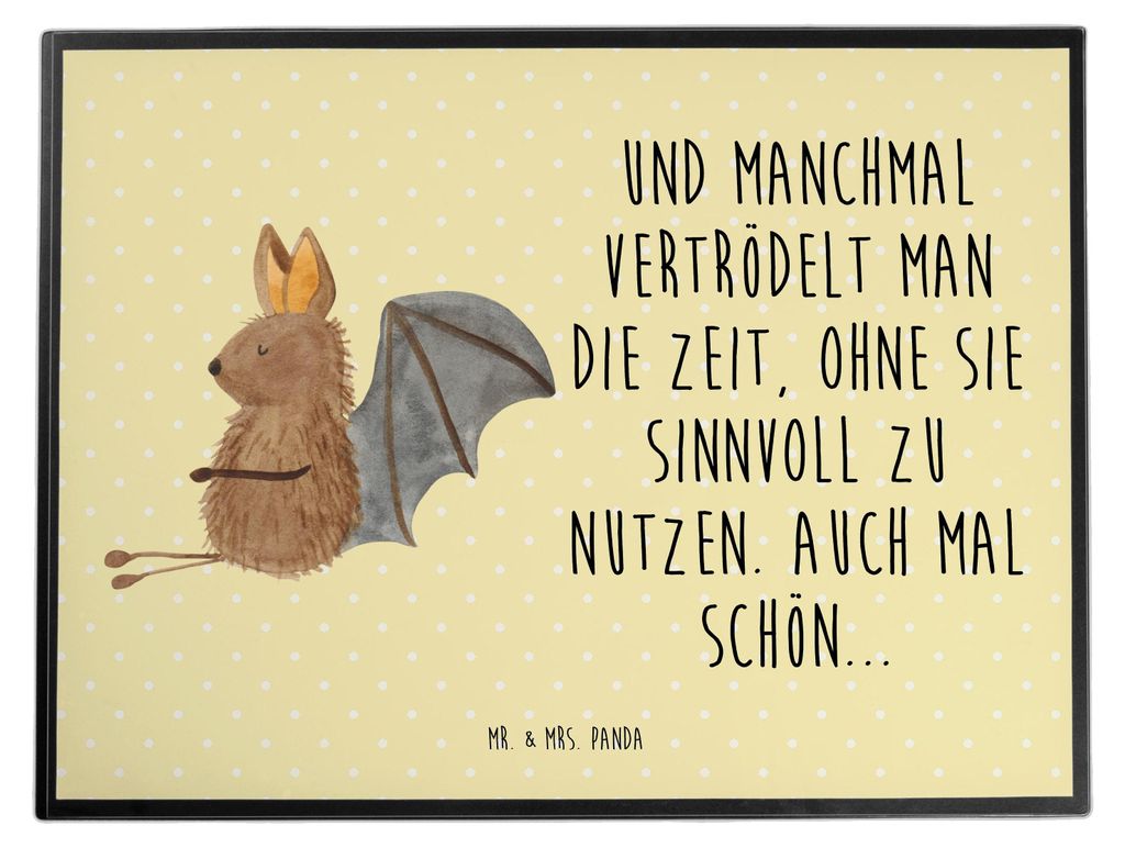 Mr. & Mrs. Panda schreibtischunterlage Fledermaus Sitzen - Gelb Pastell - Geschenk, Fledermäuse, bastelunterlagen, Motivation, Schreibunterlage, U...