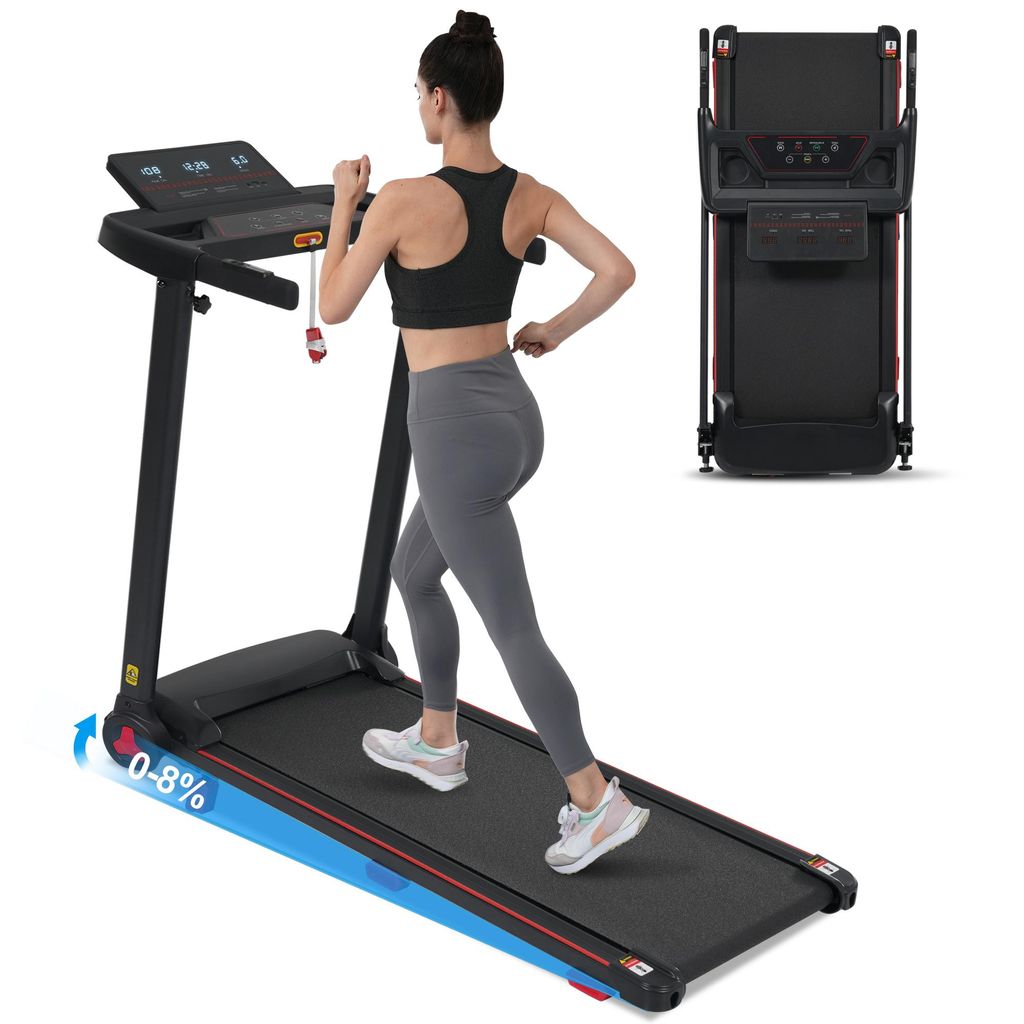 Laufband mit Steigungsfunktion, 3,0 PS, 14 km/h, 8% Neigung,120 kg, mit Herzfrequenzsensoren, Type-C- und USB-Ladestation, Bluetooth,12 Program,