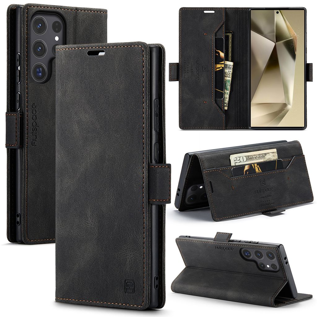 Galaxy S25 Ultra Brieftasche Hülle, Retro Kunstledertasche Produktbild 