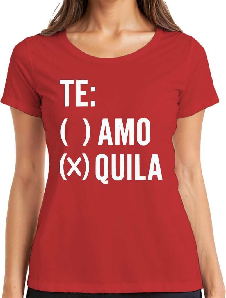 TE: ( ) AMO (X) QUILA lustiger Spruch Tequila Party JGA Humor Damen T-Shirt, Rot, S