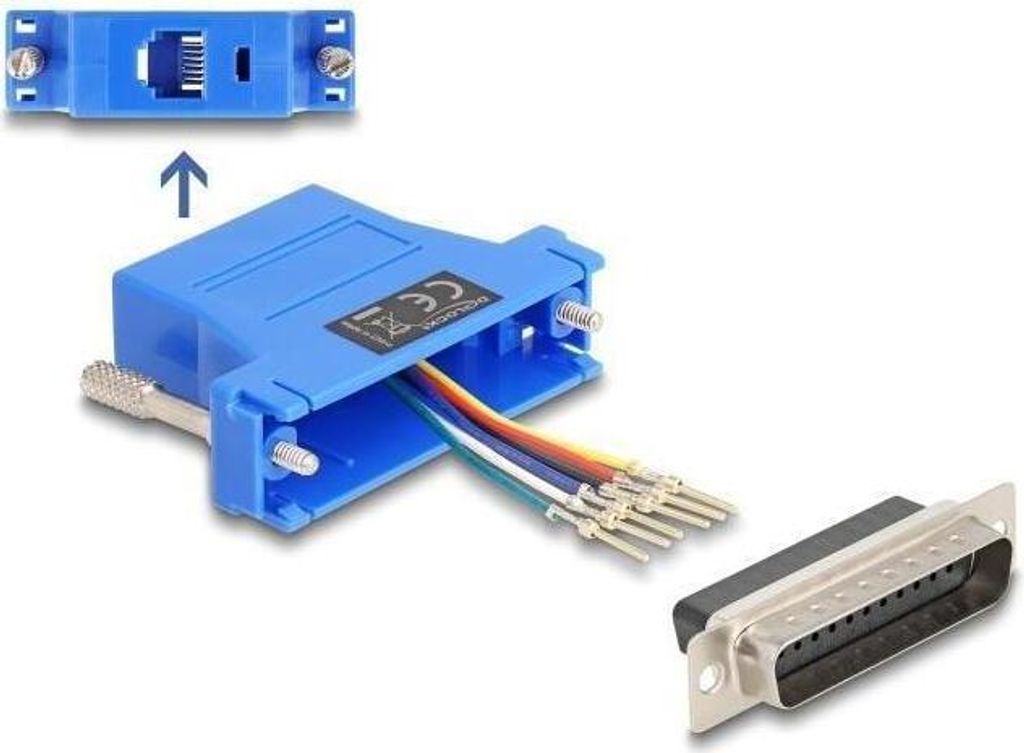 D-Sub 25 Stecker zu RJ12 Buchse Montagesatz, blau, individuell belegbar