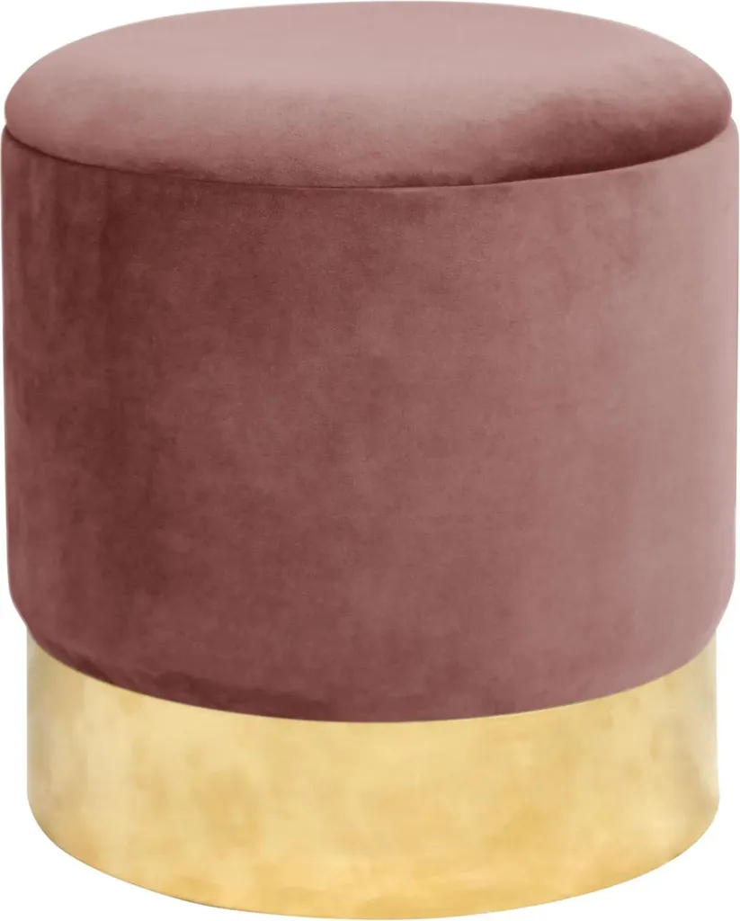 Akord Pouf In Velluto Nero Con Gambe Dorate 39X39X40 Cm