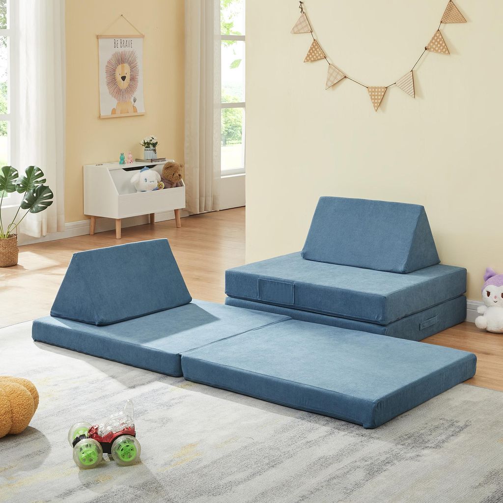 Spielsofa für Kinder 'Norhulta' 5-tlg. Schaumstoff 150 x 66 x 46 cm Cord Blau