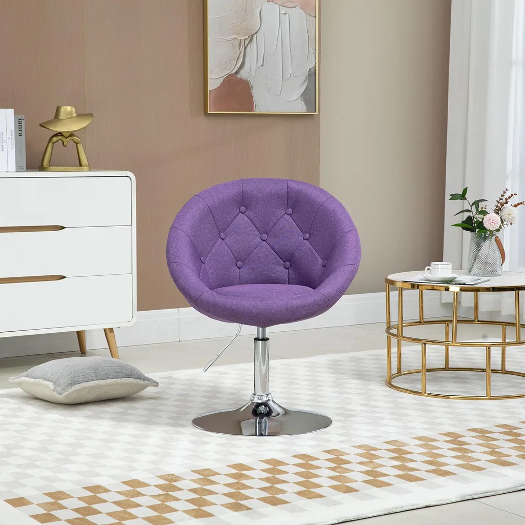 Fauteuil Lounge Violet Style Rétro - Siège Pivotant Pied Argenté