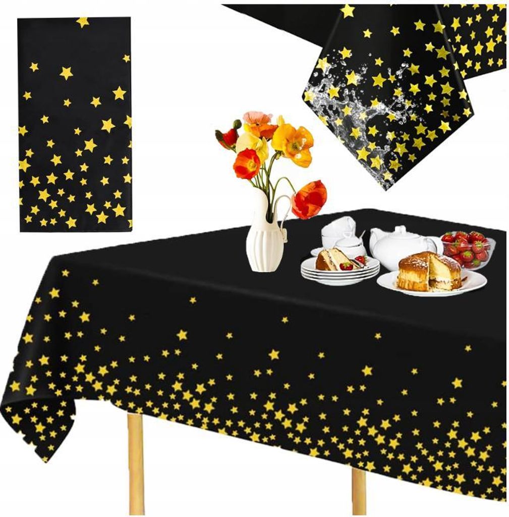 Schwarze Tischdecke mit goldenen Sternen für Veranstaltungen