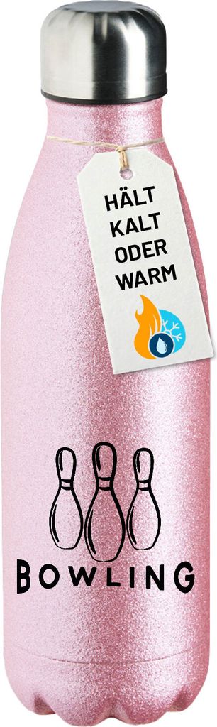 Huuraa Trinkflasche Bowling Pinns 500ml Pink Edelstahl Wasserflasche Trinkflasche Geschenkidee