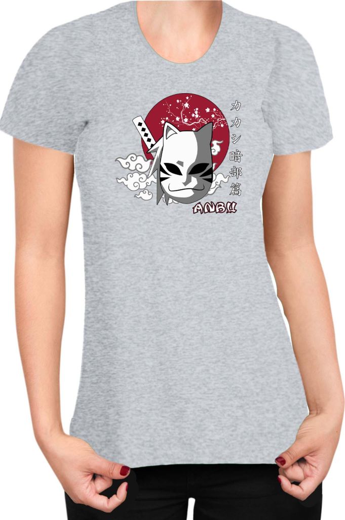 Damen T-Shirt Japan Manga Anime Comics Animation Naruto Anbu Ninja Mask, Lady L / Grau