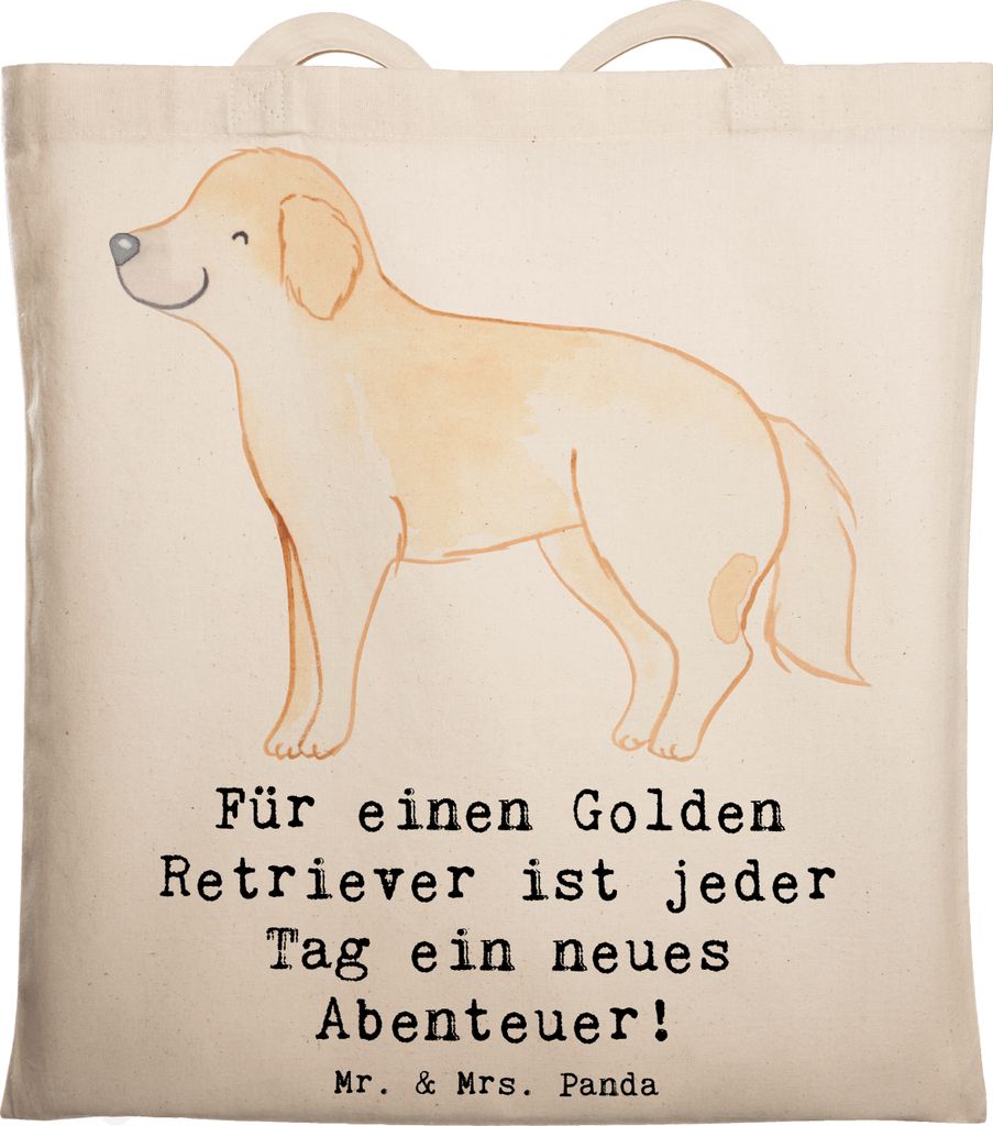 Mr. & Mrs. Panda Tote Bag Golden Retriever Abenteuer - Transparent - Geschenk, Jutebeutel, Tasche, Stoffbeutel, Hunderassen, Explorieren, Laptoptas...