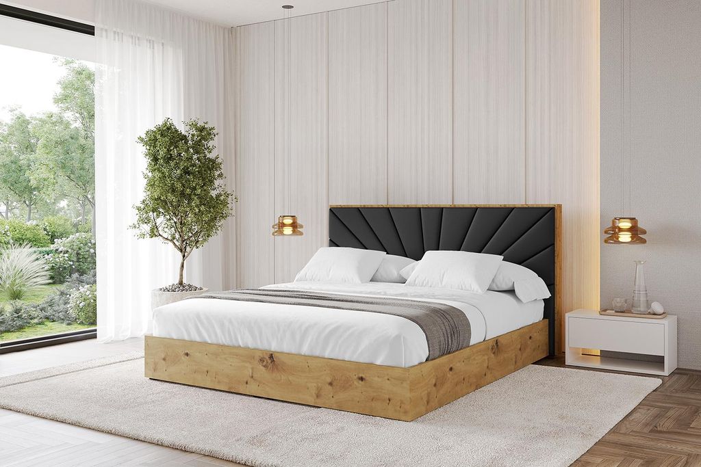 ALTDECOR Polsterbett mit Bettkasten - ENZO6 - 200x200 Schwarz Kunstleder- Bett mit Matratze H3/H4, Kopfteil, Boxbett, Doppelbett mit Stauraum