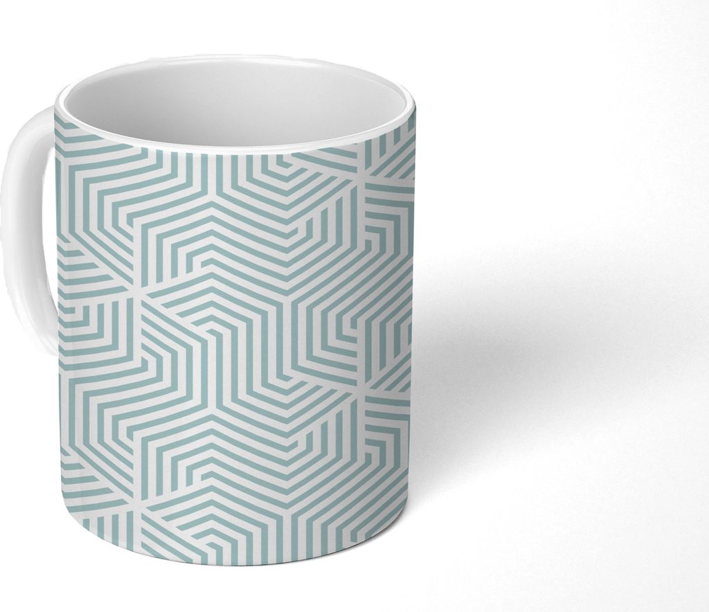 MuchoWow Tasse Kaffeetasse Kaffeebecher 350 ml Geometrie - Linie - Grün - Muster Teetasse - Fototasse - Becher - Keramikbecher - Teebecher - Kaf...