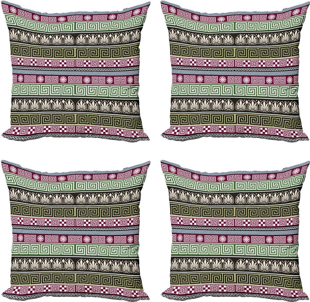 ABAKUHAUS Greek Key Kissenbezug Set (4 Stück), Aufwändige Motiv, Moderner Doppelseitiger Digitaldruck, 40 cm x 40 cm, Mehrfarbig