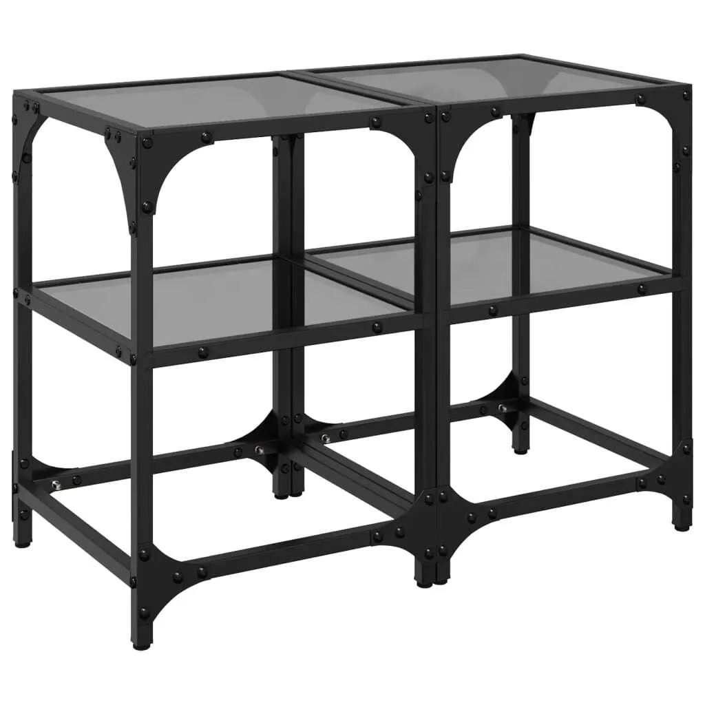 SYFAX™ Tavolini da Salotto con Piano Vetro Nero 2pz 30x30x45cm Acciaio
