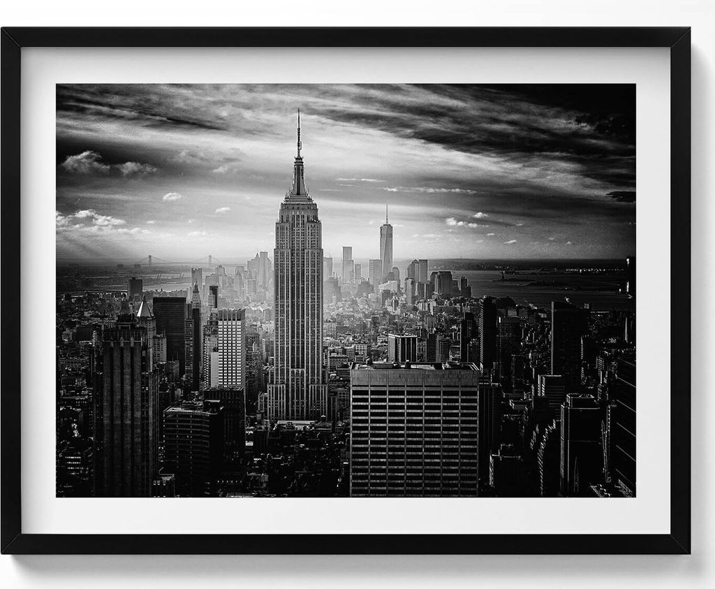 Gebäude der Stadt New York– Wandbild mit Rahmen – Gerahmtes Bild – Wanddekoration – 80x60 cm – Schwarz Rahmen