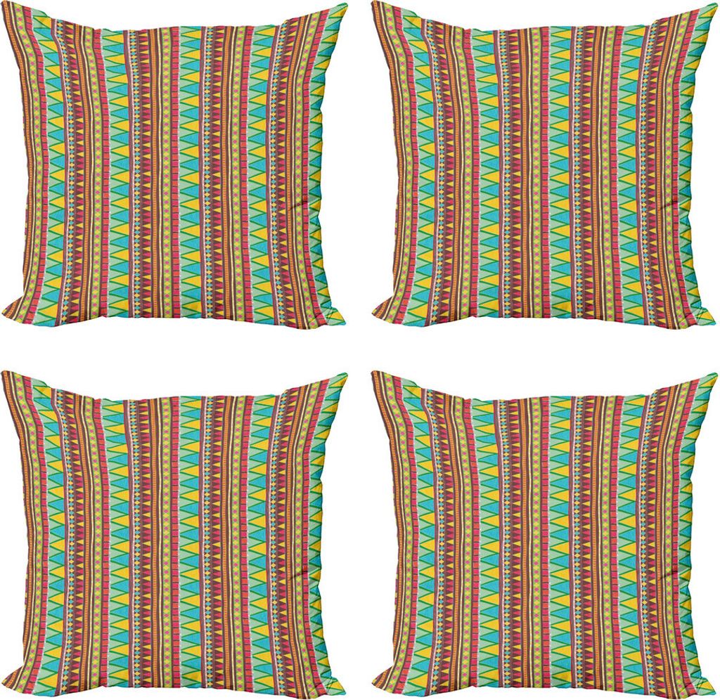 ABAKUHAUS Ethnisch Kissenbezug Set (4 Stück), Zigzags Bunte Gekritzel-Kunst, Moderner Doppelseitiger Digitaldruck, 40 cm x 40 cm, Mehrfarbig