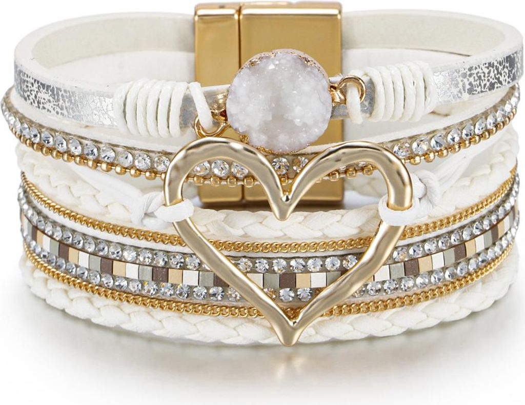 Weißes Lederarmband mit Herz, romantisches Boho-Geschenk Produktbild 
