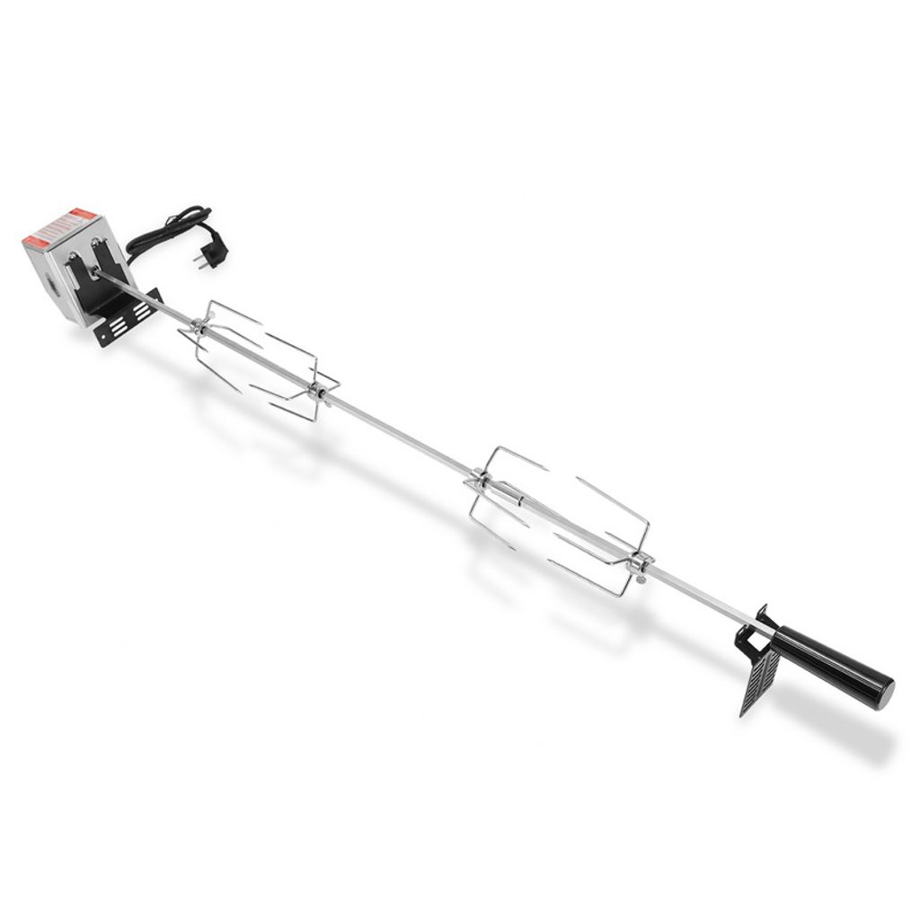Yakimz BBQ Grillspieß 117cm 220-240V aus Edelstahl 4 Fleischklammern, Drehspieß Rôtisserie Elektrischer Drehspieß Rotisserie Drehspiess Camping
