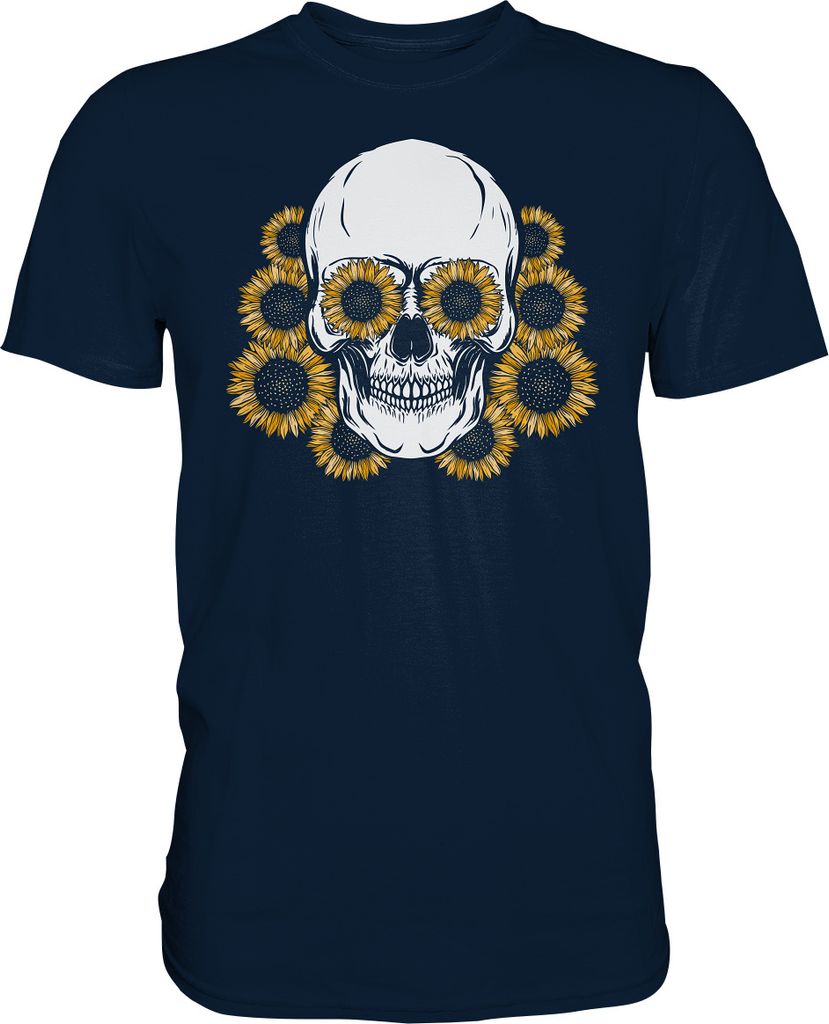 Totenkopf Sonnenblumen Shirt Gärtner Geschenk Garten – Navy Produktbild 