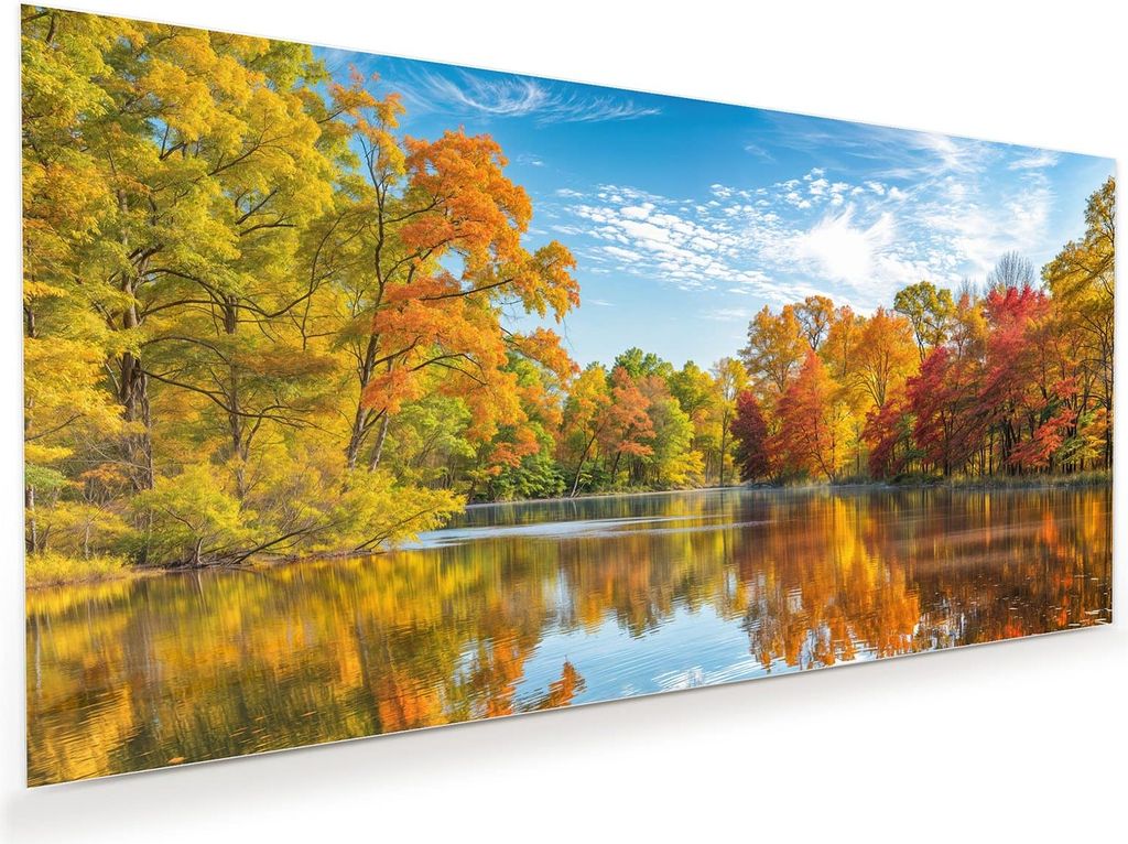 Glasbild 80x40cm in XXL für Wohnzimmer, Schlafzimmer Motiv Herbstlicher See