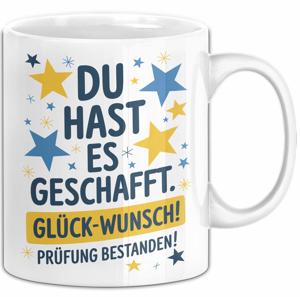Schüler Abschluss Tasse Geschenk Lustige Geschenkidee Spruch Du Hast Es Geschafft (Weiß)