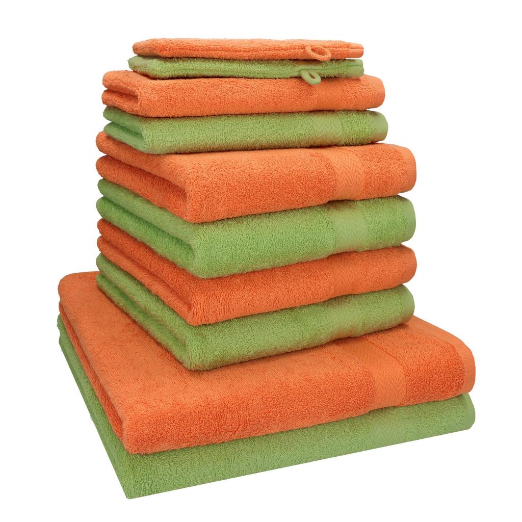 Betz 10-tlg. Handtuch-Set PREMIUM 2 Duschtücher 4 Handtücher 2 Gästetücher 2 Waschhandschuhe Farbe: orange & apfelgrün