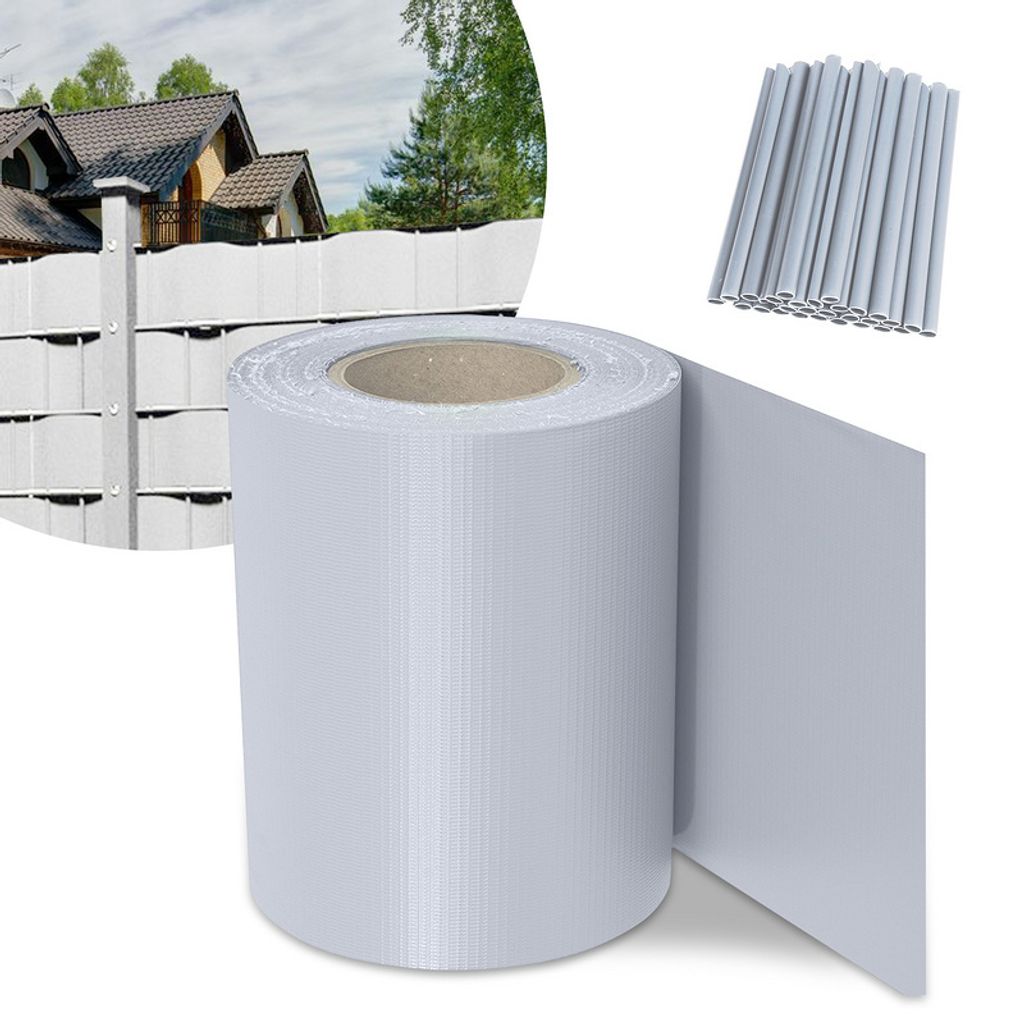 Sichtschutzstreifen Zaun Folie Blickdicht Dick PVC Doppelseitiger Reflexionsarm Sonnenschutz Sichtschutzfolie 2 Rollen á 70m x 19cm Grau