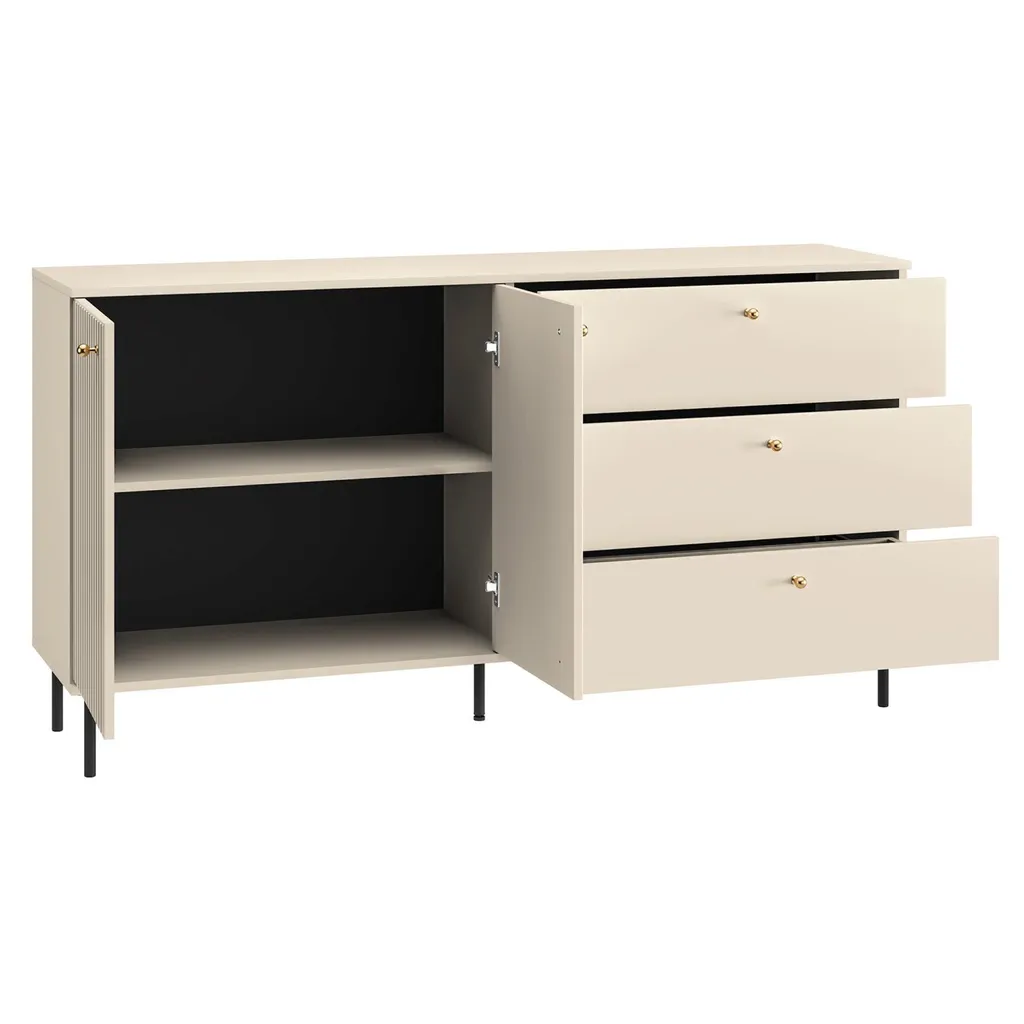 Buffet CALETTO 160 cm beige - Solution de rangement pour salon encombré