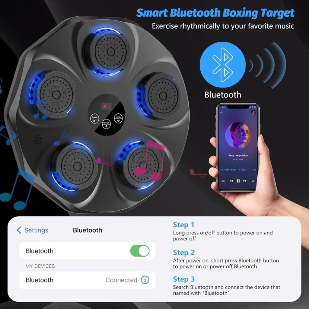 Machine de boxe intelligente avec LED et musique Bluetooth, cible murale - 6