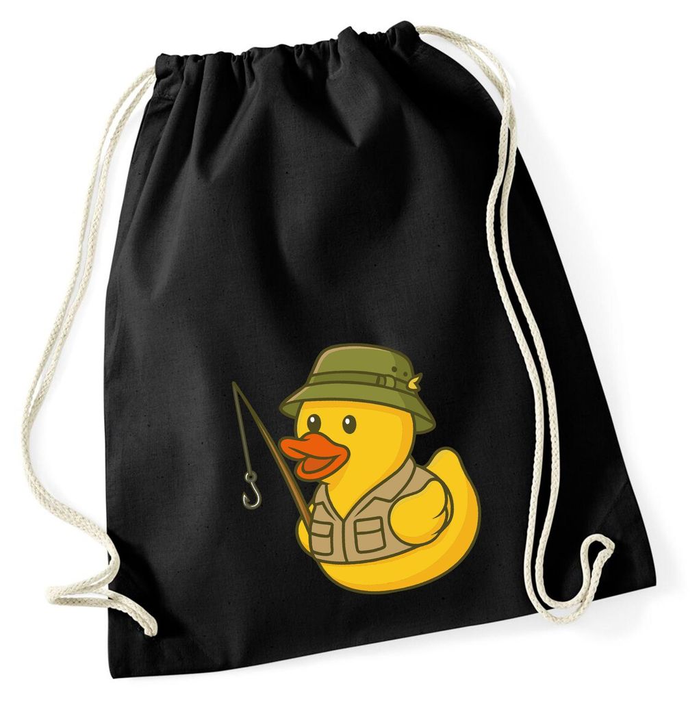 Huuraa Turnbeutel Quietscheente Angler Comic Gummiente 12 Liter Black Baumwolle Rucksack Geschenkidee