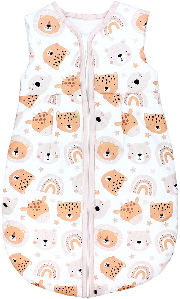 TupTam Ganzjahresschlafsack 2.5 TOG wattiert ärmellos Baby Schlafsack , Farbe: Tierköpfe Regenbogen beige, Größe: 80-86