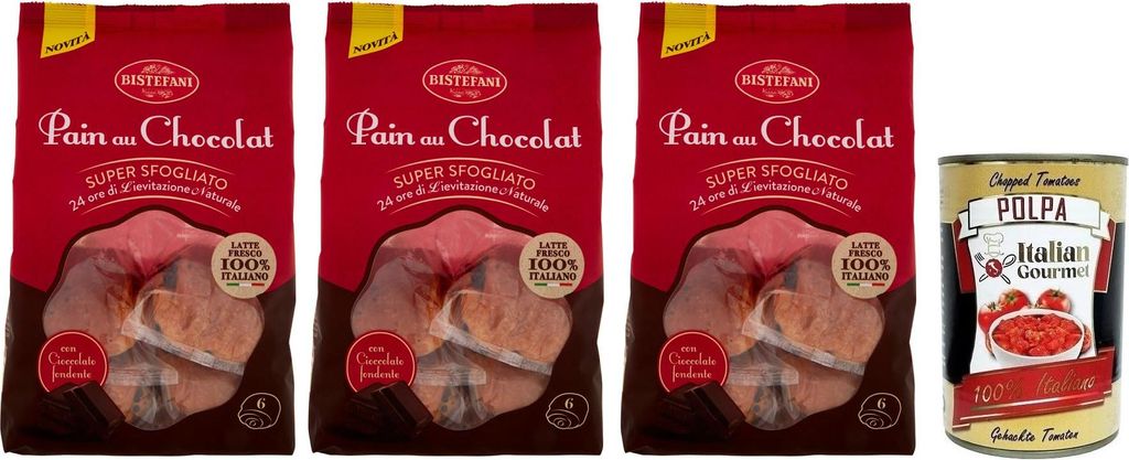 3x Bistefani Pain au Chocolat Natürlich Gesäuertes Backprodukt gefüllt mit Schokoladentropfen,270g Packung, jede Packung enthält 6 Schokoladenb...