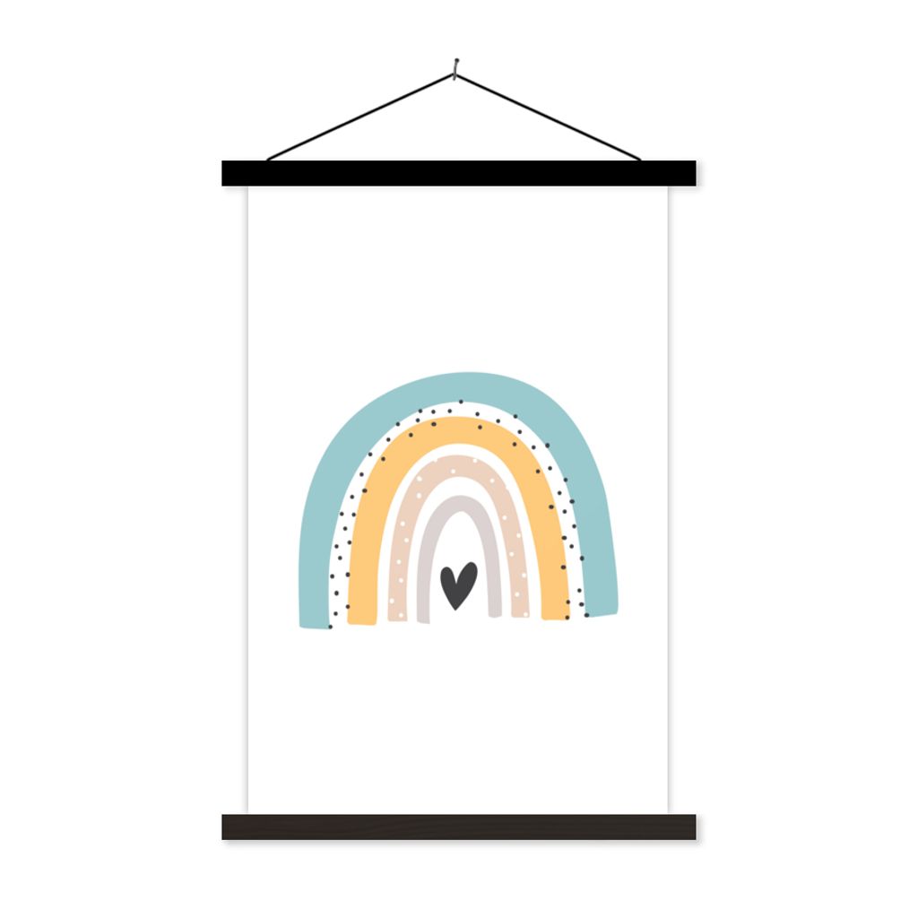 MuchoWow Textilposter Regenbogen - Mädchen - Jungen - Herz - Pastell 40x60 cm mit schwarzem Rahmen - Wanddekorationen