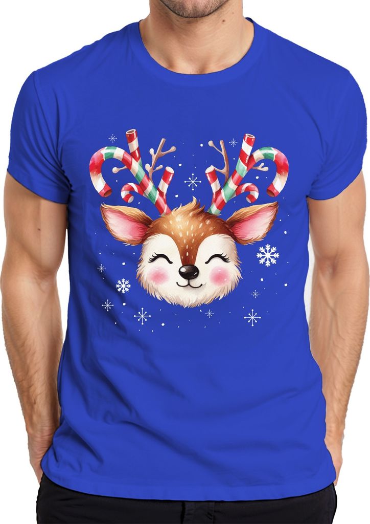 Rentier Zuckerstange Süß Schnee - Weihnachten Weihnachtsgeschenk Christmas Herren T-Shirt, Blau, S