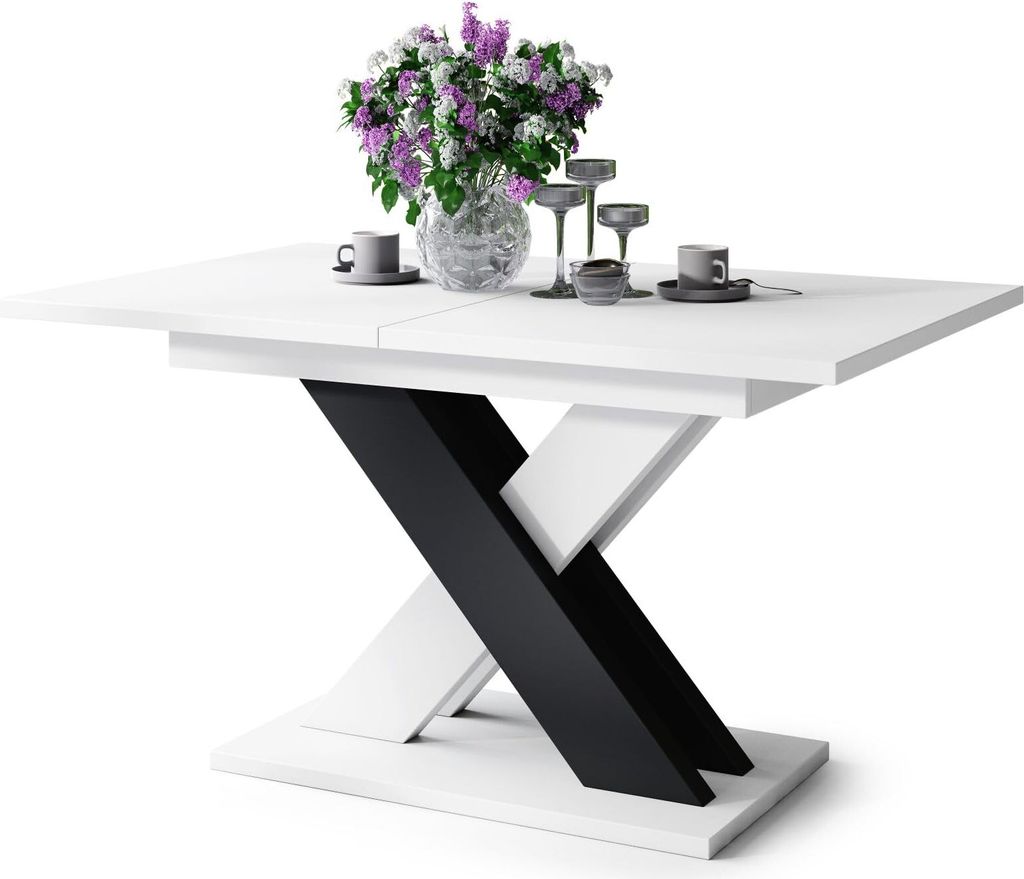 All4All Couchtisch Katris , Wohnzimmertisch , Kaffeetisch , Tisch mit X , Bein , ausziehbar , Esszimmertisch , Coffee Table , 140x90cm , Weiß + Sc...