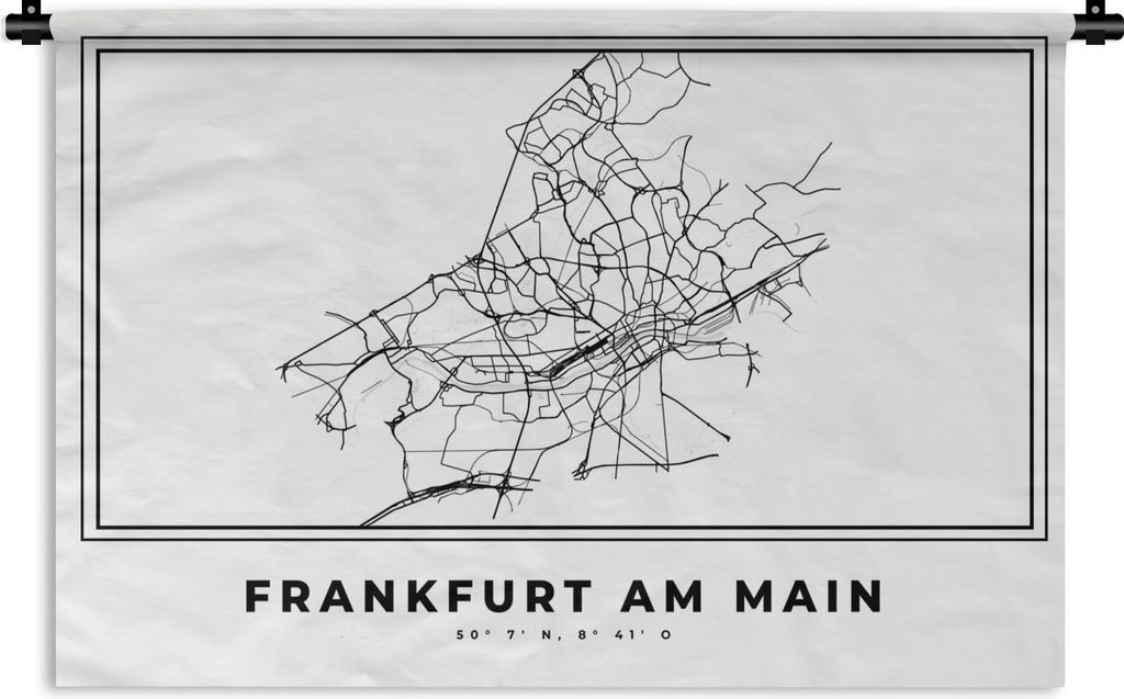 MuchoWow Wandteppich Wandbehang Deutschland - Frankfurt am Main - Stadtplan - Karte - Schwarz-weiß - Karte 60x40 cm Tapisserie Dekoration Wandtu...