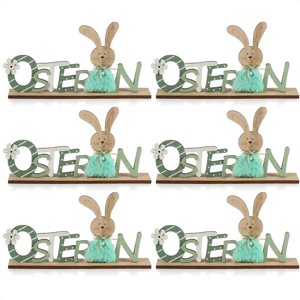 COM-FOUR 6x Deko Aufsteller für Ostern - Schriftzug mit Osterhasen