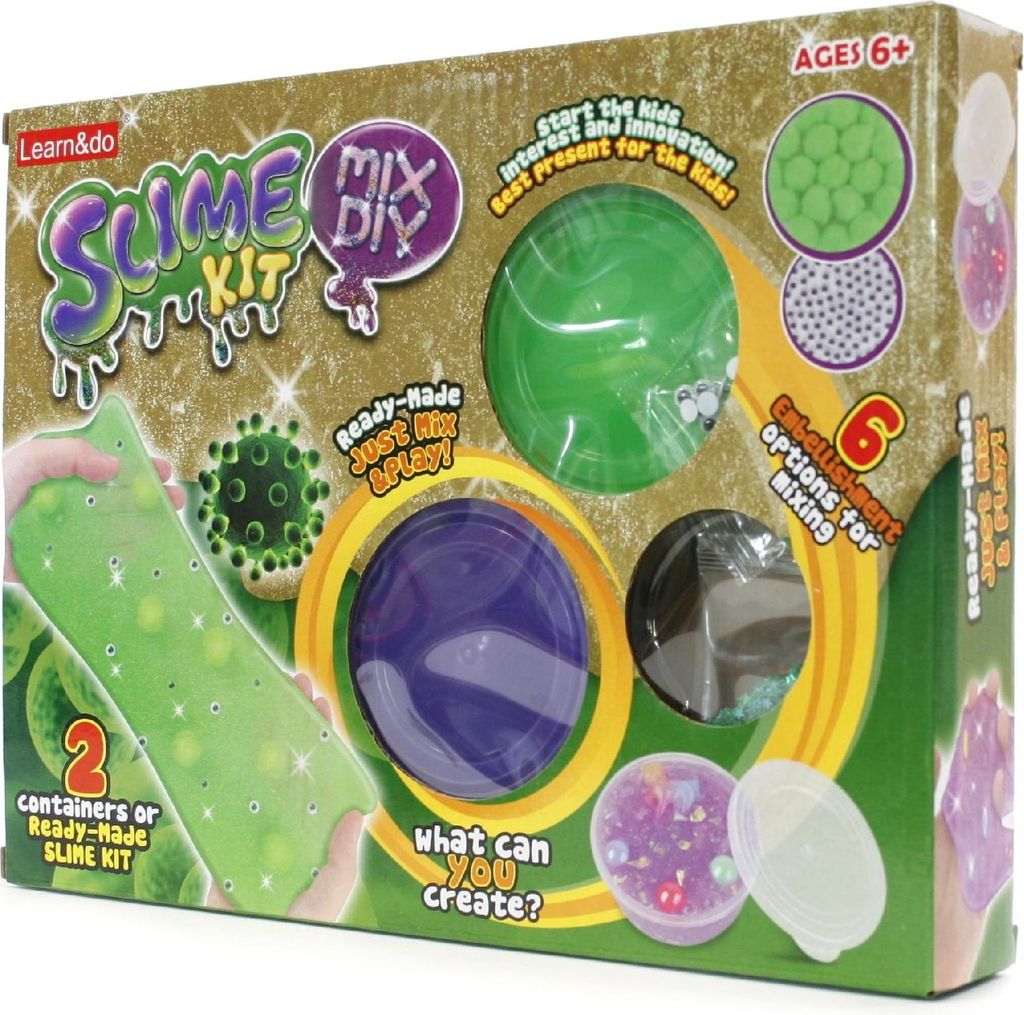 Slime Fabrik Set: 2x Fertigschleim & Perlen Zubehör - Kreatives Spielzeug Grün Rot