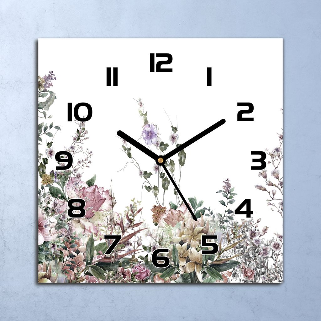 Wanduhr Echt-Glas-Küchenuhr Feldblumen Aquarell Quarz 30x30 Produktbild 