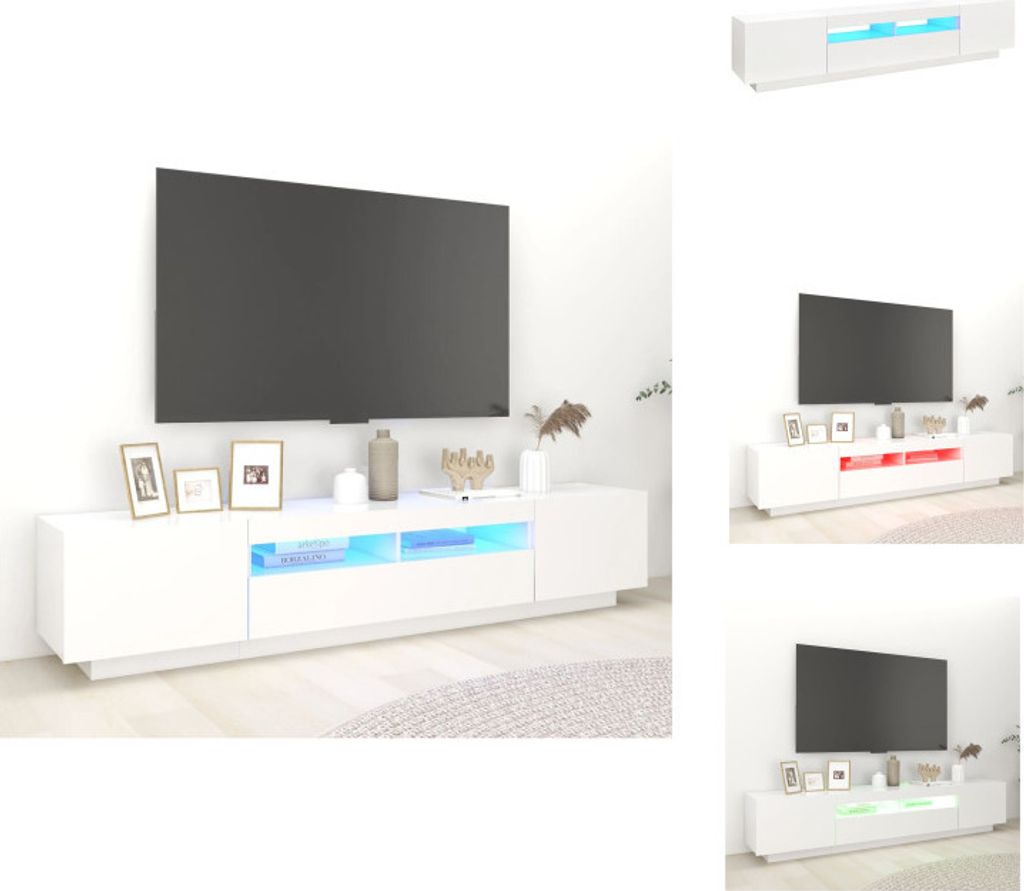 vidaXL TV-Schrank mit LED-Leuchten Weiß 200x35x40 cm - TV-Möbel
