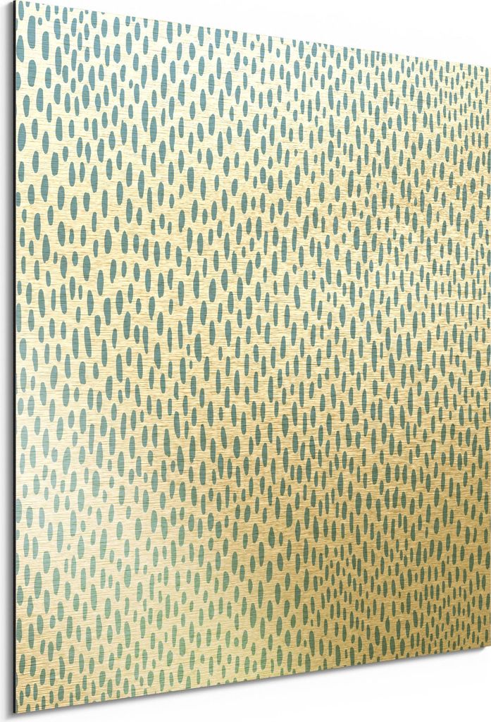 DEQORI Alu-Dibond Bild Gold 50x50 cm 'Tropfentanz in Blau' Wandbild Metall dünn Design