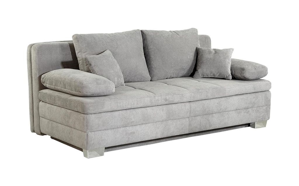 Schlafsofa LINDAU-SE Dauerschläfer mit Bettkasten, Microfaser grau, Rücken echt bezogen