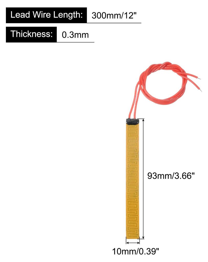 Heizfolie Heizplatte, 12V 12W Polyimid Heizpad, selbstklebende PI Heizelemente Folie 93mmx10mm Heizstreifen fš¹r konstante Temperatur, Packung mi...