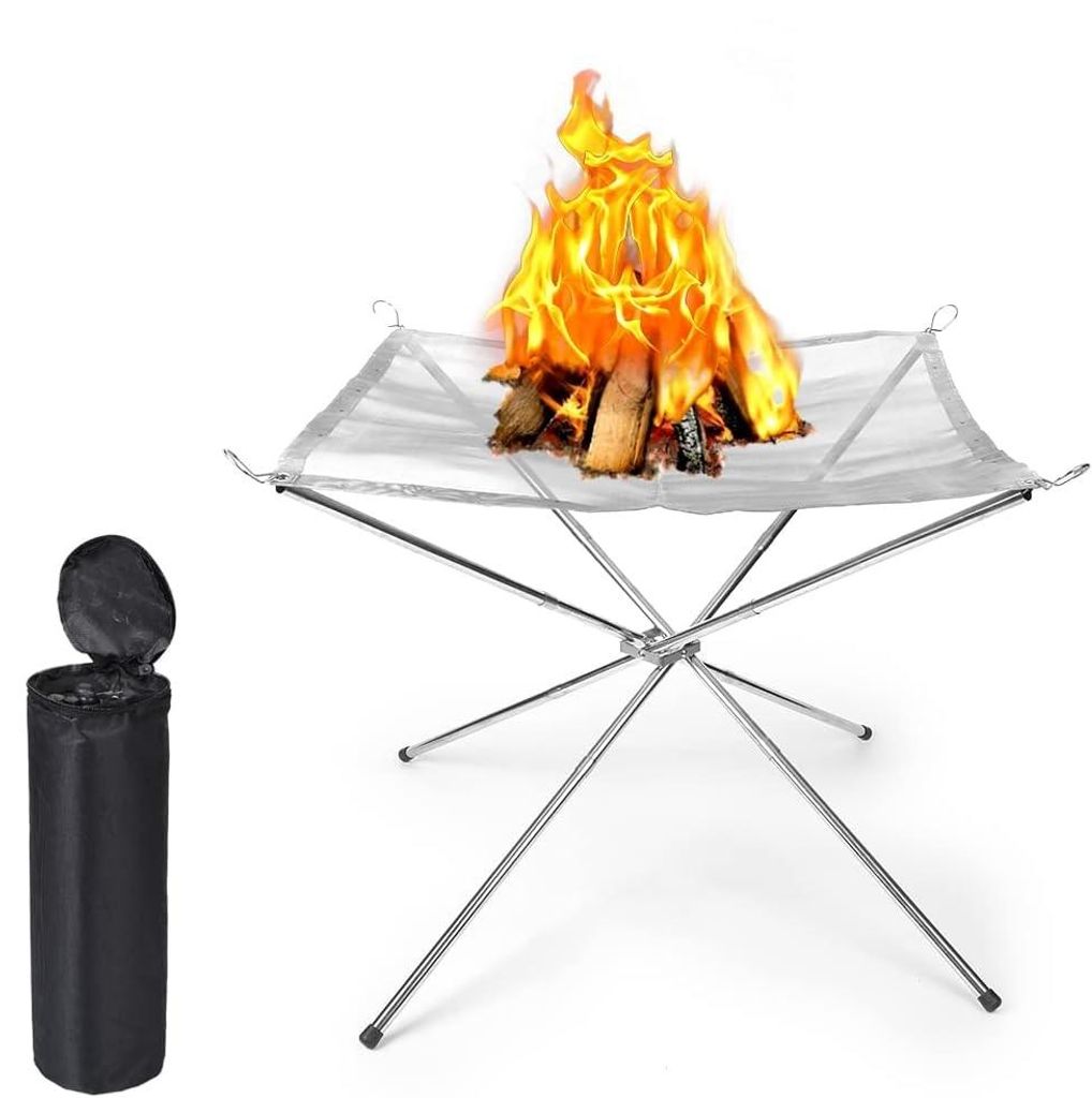 Feuerschale 56cm Outdoor šC Edelstahl Feuerstelle fš¹r Garten, Camping, Strand, BBQ & Picknick šC Tragbare Feuerkorb mit Rost