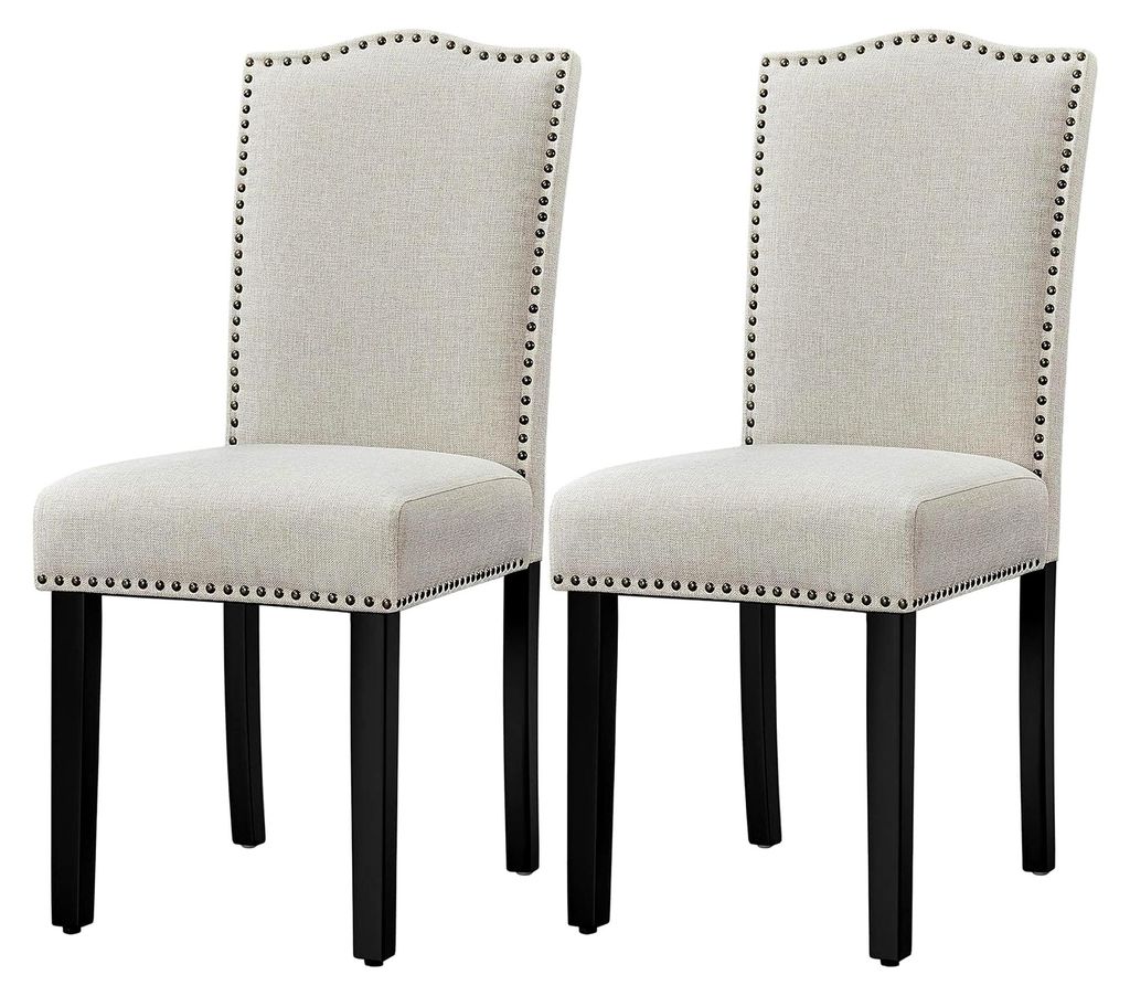 2er Set Esszimmerstühle Küchenstühle mit Nieten, Polsterstuhl bis 136 kg belastbar, Moderner Stuhl für Küche/Esszimmer/Restaurant Beige