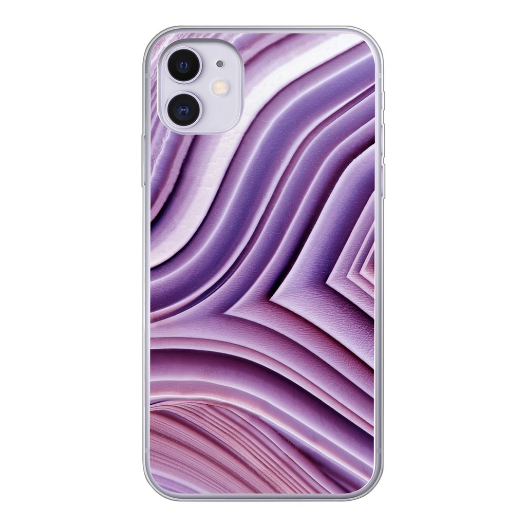 MuchoWow Handyhülle Schutzhülle Hülle für iPhone 11 Naturstein - Nahaufnahme - Weiß Silikon Softcase Handy Hülle - Handytasche