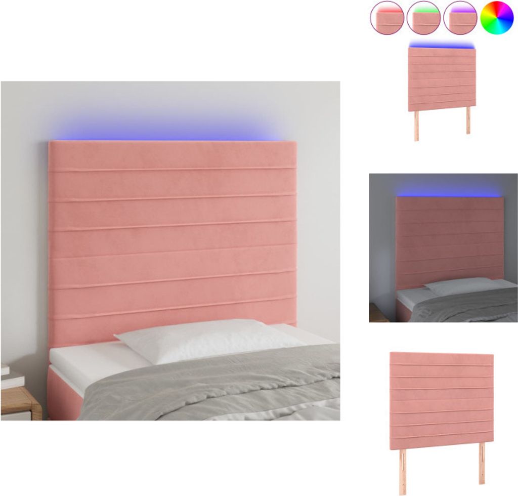 vidaXL LED Kopfteil Rosa 100x5x118/128 cm Samt - Kopf- & Fußenden