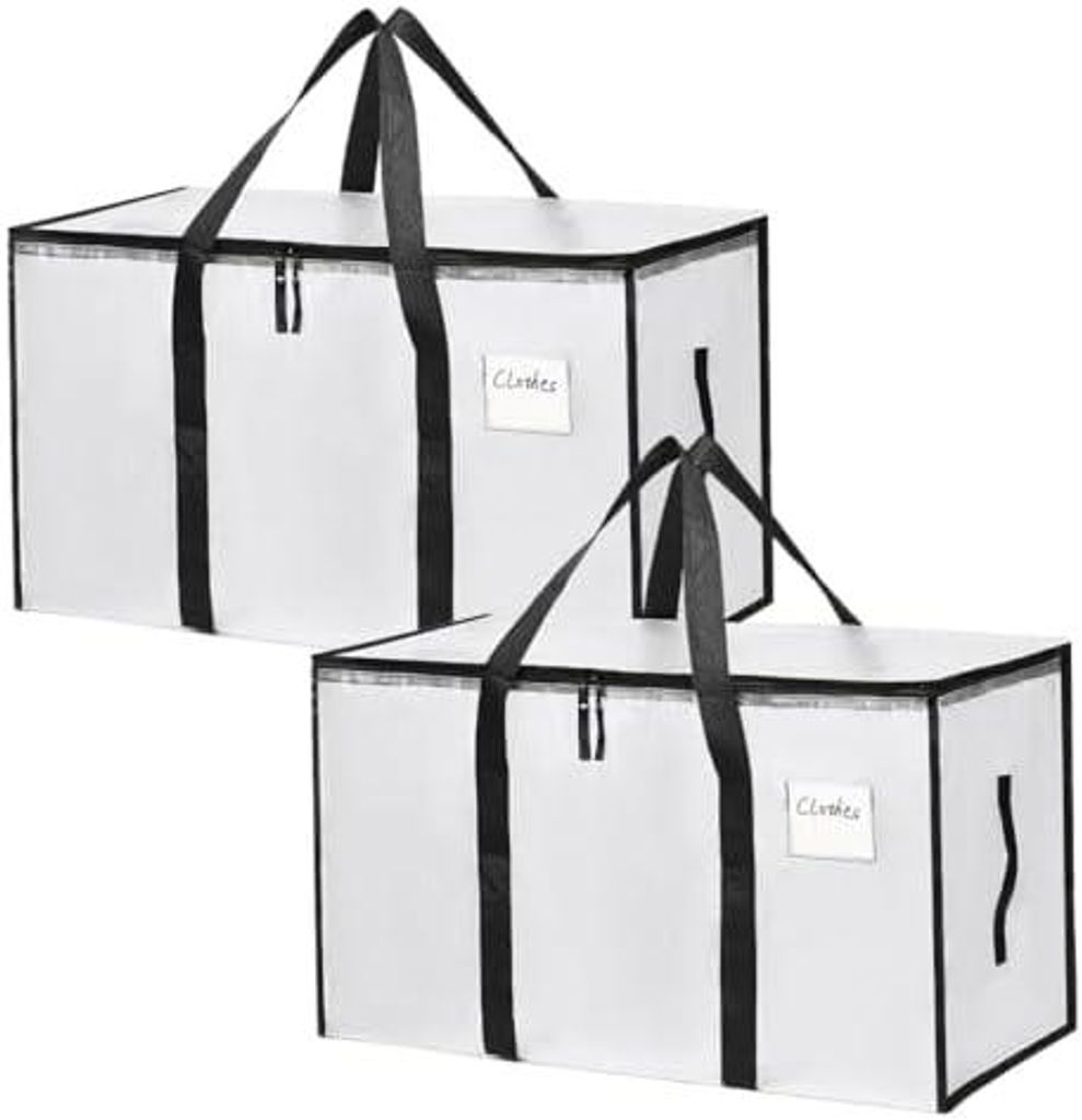 2 Pack Clear Clothes Storage Bags Water Resistant Thickened Storage Bag, 91L Large Foldable Packing Boxes Wardrobe Organizer Moving Bags for Beddin...