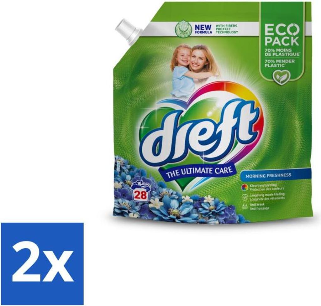 Dreft - Flüssigwaschmittel - Morning Fresh Refill - Frisch und sparsam - 28 Wäschen - Vorteilspack - 2 Stücke