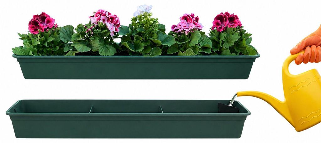 Hossis Wholesale Blumenkasten 80 cm mit Bewaesserungssystem Untersetzer Gruen Balkonkasten Pflanzkasten Kunststoff UV bestaendig Wetterfest fuer Ba...