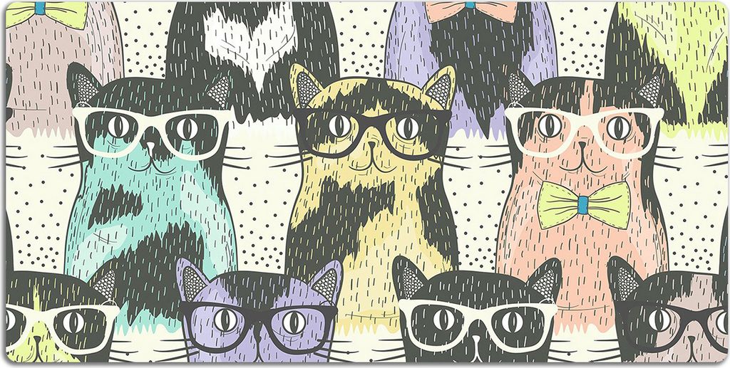 Schreibtischmatte Tischunterlage 120x60 cm Mauspad - Katzen in Gläsern.