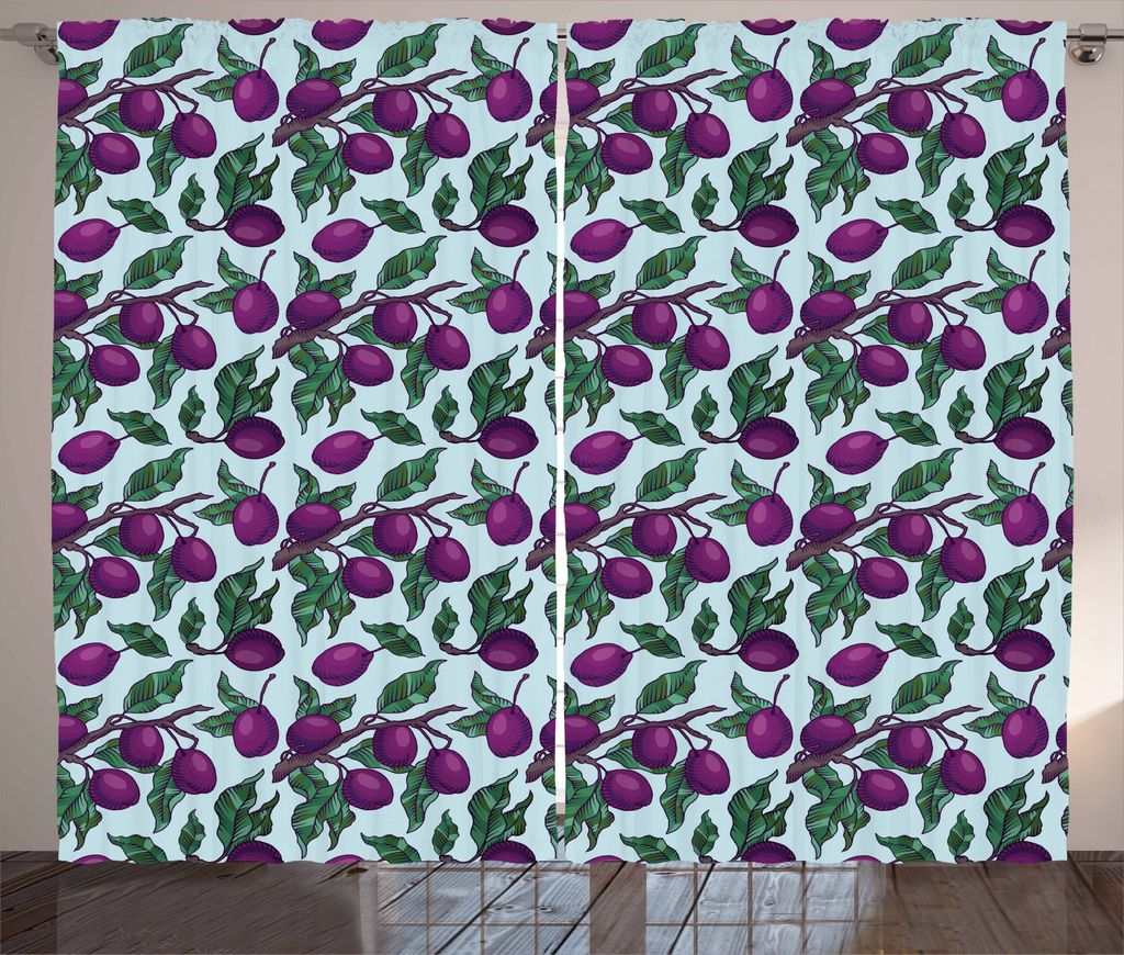 ABAKUHAUS Vegetarier Rustikaler Vorhang, Zweige der Pflaumenfrucht, Wohnzimmer Universalband Gardinen mit Schlaufen und Haken, 280 x 225 cm, Jadegr...